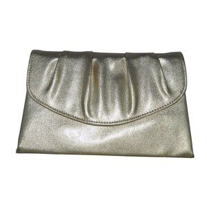 Vintage Gold Metallic Clutch Purse With Pleated Design Snap Closure